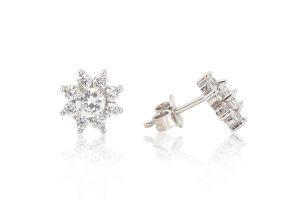 Fehér arany fülbevaló stekkeres nagy virág fehér kővel - Arany gyerek fülbevaló