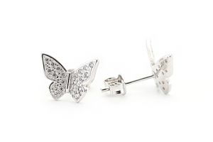 Fehér arany fülbevaló stekkeres pillangó sok fehér kővel - Arany baba fülbevalók