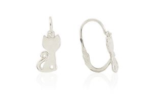 Fehér arany gyermek fülbevaló elölkapcsos cica - Arany gyerek fülbevaló