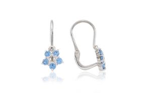 Fehér arany gyermek fülbevaló elölkapcsos csillagvirág búzavirág kék kővel - Arany gyerek fülbevaló