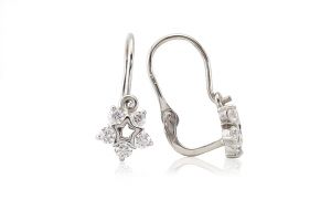 Fehér arany gyermek fülbevaló elölkapcsos csillagvirág fehér kővel - Arany gyerek fülbevaló