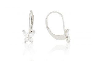 Fehér arany gyermek fülbevaló patentzáras pillangó fehér kövekkel - Arany baba fülbevalók