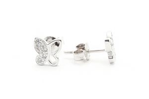 Fehér arany fülbevaló stekkeres pillangó áttört köves - Arany gyerek fülbevaló