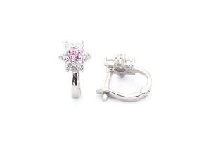 Halványrózsaszín közepű, 6 szirmú fehérköves ezüst baba fülbevaló - Ezüst gyerek fülbevaló