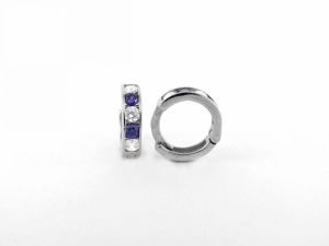 6mm lila és fehér köves baba ezüst fülbevaló - Ezüst baba fülbevalók