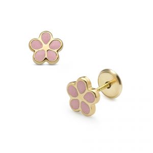 LISA arany gyermek fülbevaló csavaros rózsaszín szirmos virág JTAG-0313 - Arany baba fülbevalók