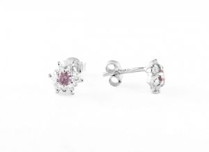 Orgona és fehér köves apró ezüst gyermek fülbevaló - Ezüst gyerek fülbevaló