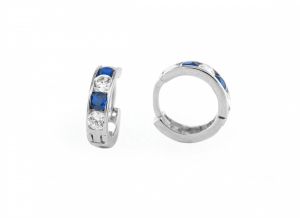 Sötétkék és fehér köves kerek fehérarany baba fülbevaló, 6mm - Arany baba fülbevalók