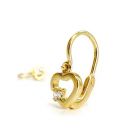 Arany baba fülbevaló fehér oldalt kővel - áttört szív forma, 14K előlkapcsos zár