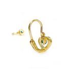 Arany baba fülbevaló kék kővel - áttört szív forma, 14K előlkapcsos zár